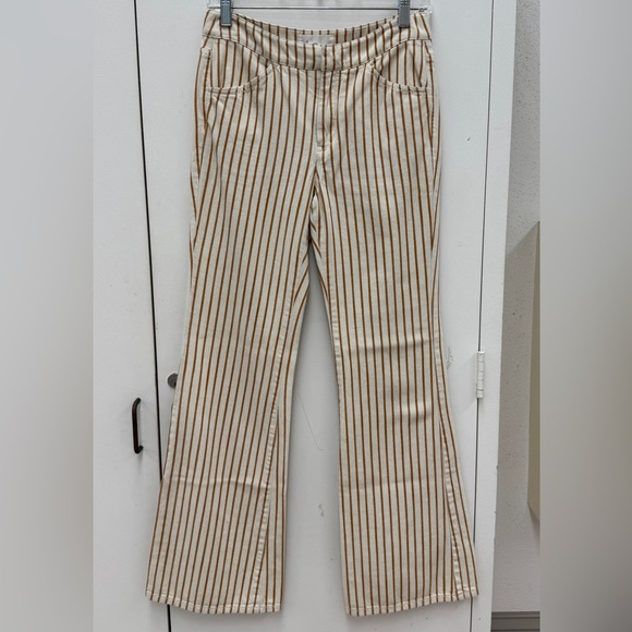 Anthropologie Striped Flare Pants in Cream and Rust Brown - Picture 5 of 6